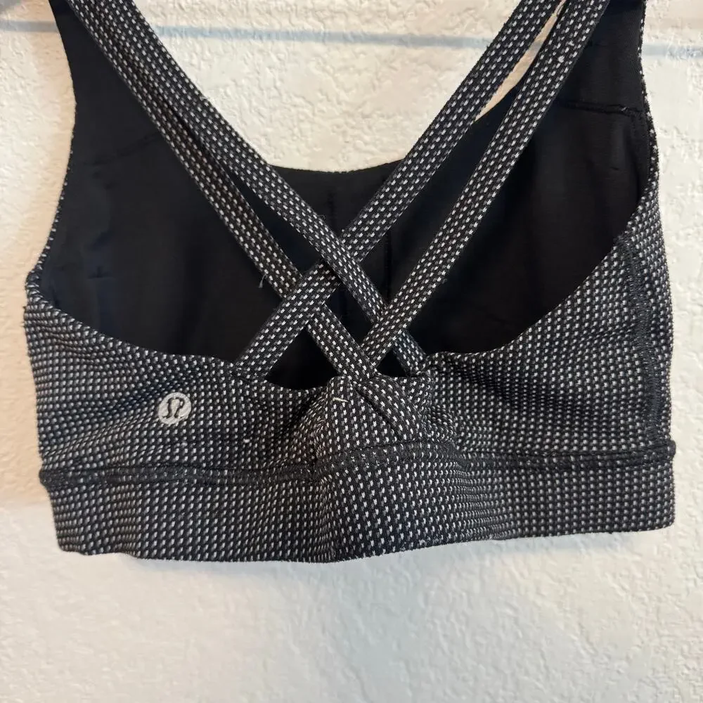 Lululemon Energy Bra Medium Support Strappy Sports Bra Teeny Check White Black 4